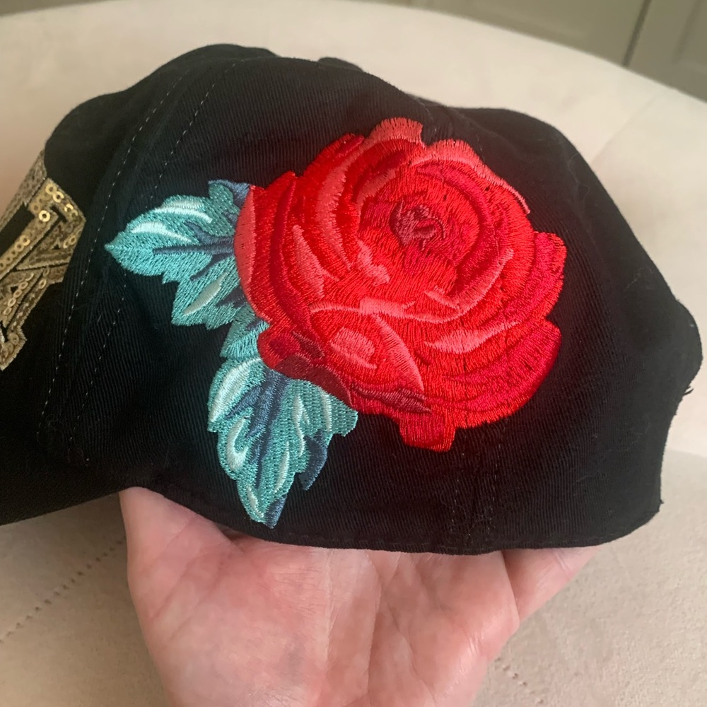 Black Victoria Secret PINK Cap with Red Rose Embroidery Rare - Picture 4 of 7